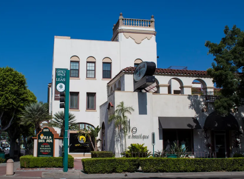 The historic Villa Del Sol building in downtown Fullerton, CA, home to Keri Prather Therapy's office location.
